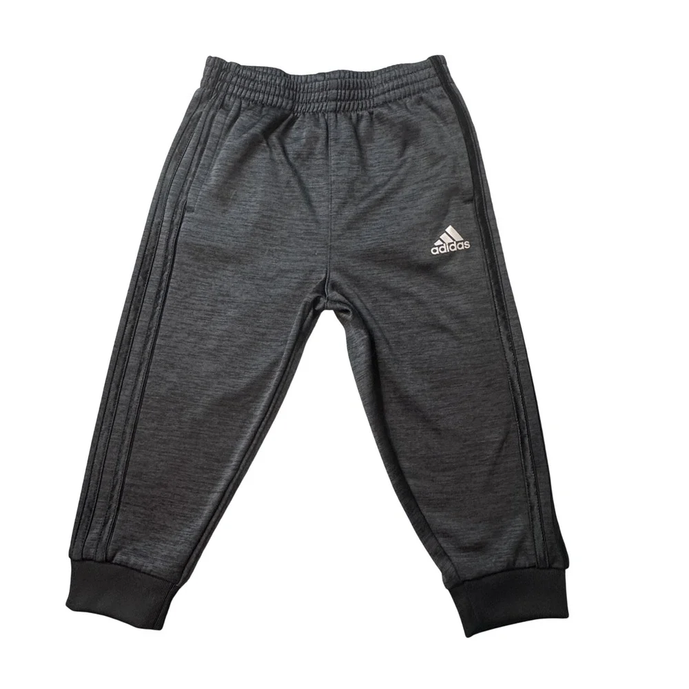 Adidas Joggers Kids 2T Charcoal Grey‎ AK5800 HCM077 3-Stripe Elastic Waist Pants